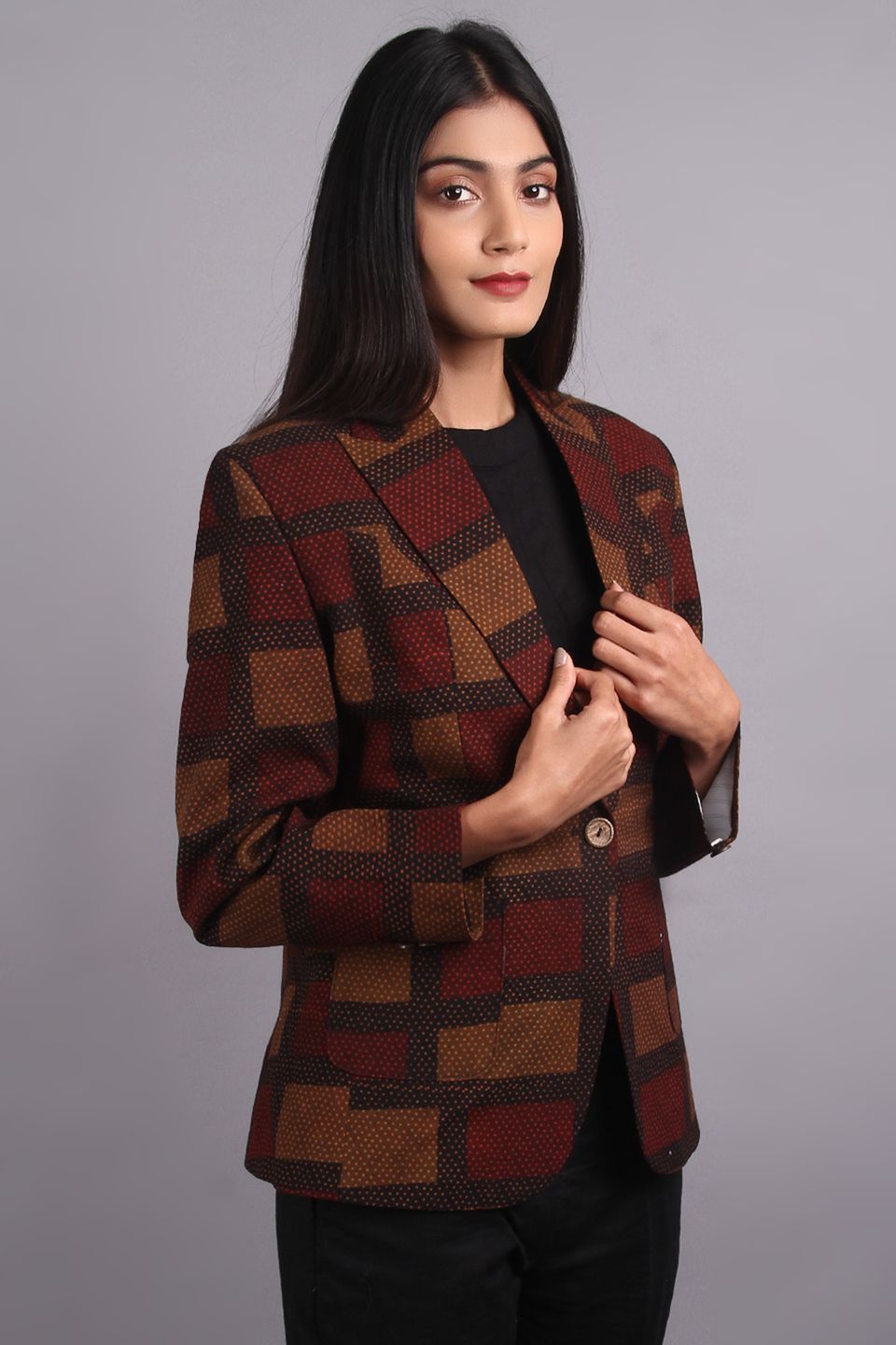 Vampire Brown Blazer Open front Outwear With Pockets For Women